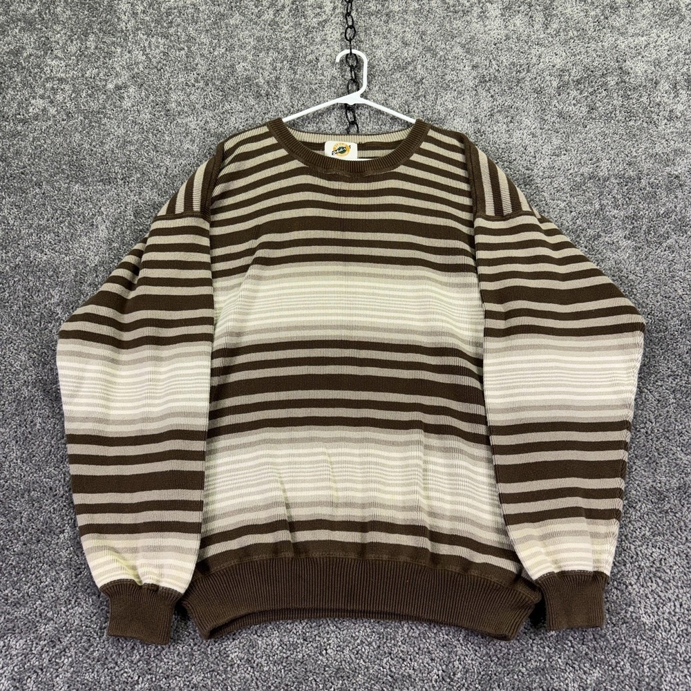 Field Gear Sweater Mens 2XLT Brown Striped Knit Crew Neck Pullover Casual Winter